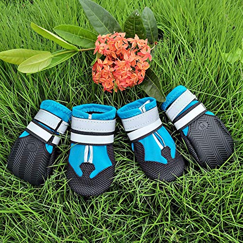 Lurowo Hundeschutzstiefel, 4 Stück, wasserdichte Hundeschuhe mit sicheren reflektierenden Riemen, Pfotenschutz für kleine, mittelgroße und große Hunde, Blau + Schwarz (XL)