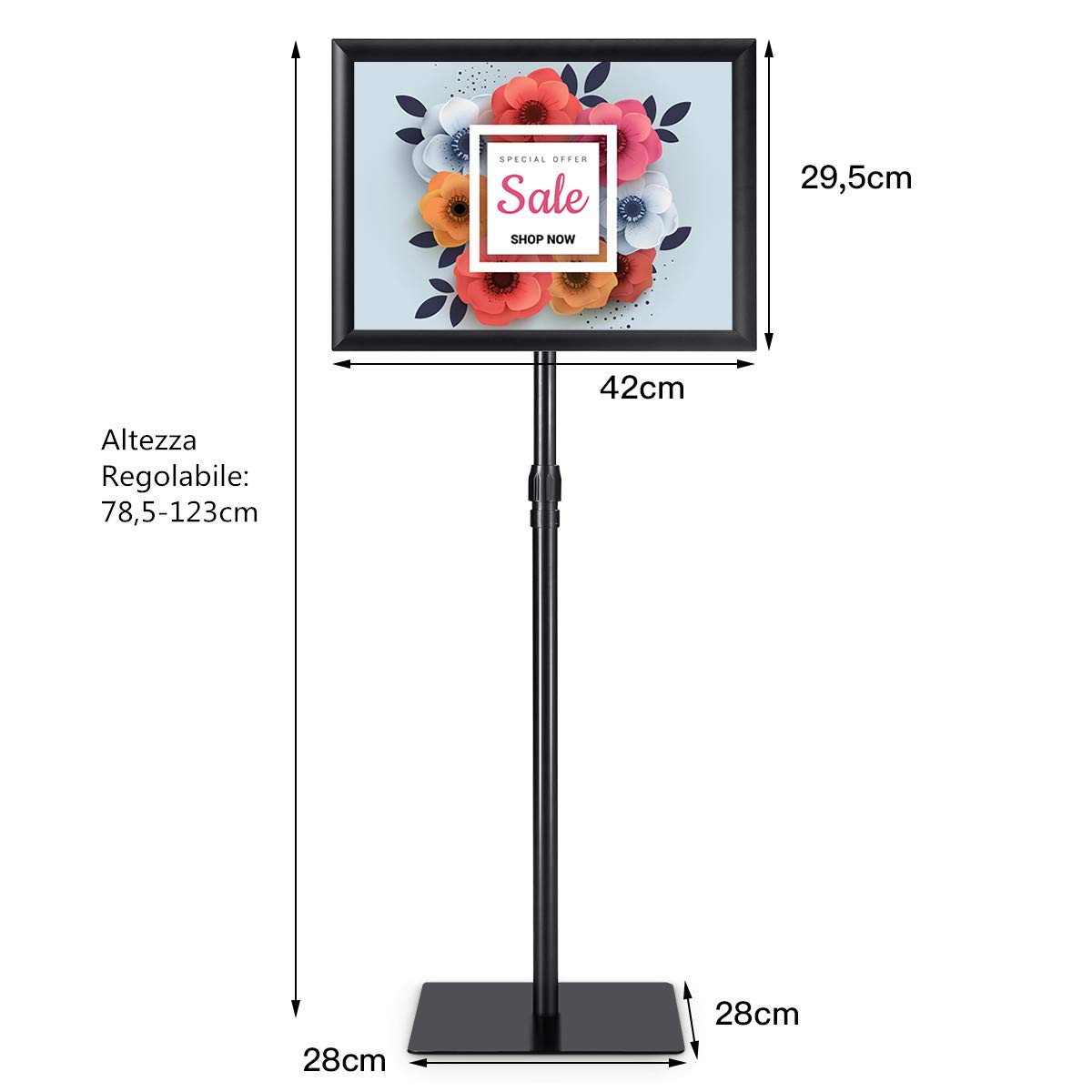 COSTWAY Espositore da Pavimento per Poster A3 Girevole 360° Regolabile in Altezza Nero