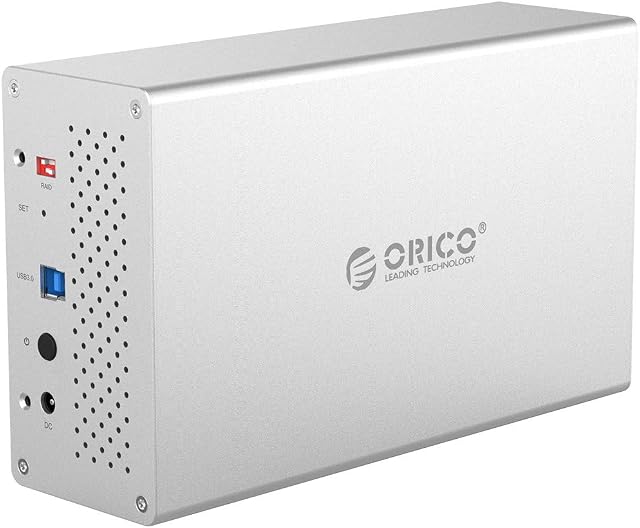 ORICO Aluminium Dual Hard Drive RAID Enclosure USB 3.0 Hard Disk Caddy for 2 x 3.5 Inch SATA III HDD and SSD - Support UASP & 8TB