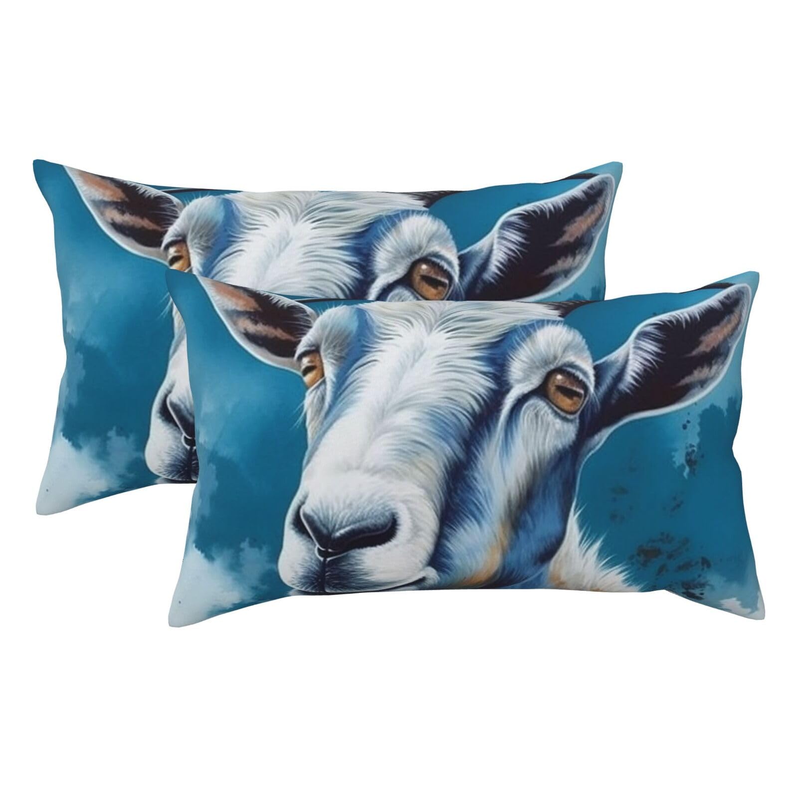 2 Pack King Pillow Cases with Hidden Zipper, Soft Breathable Pillow Covers for Hair and Skin, Blue Goat Print Pillowcases 20"x36" Bed Pillow Protectors Cover for Sleeping Gifts