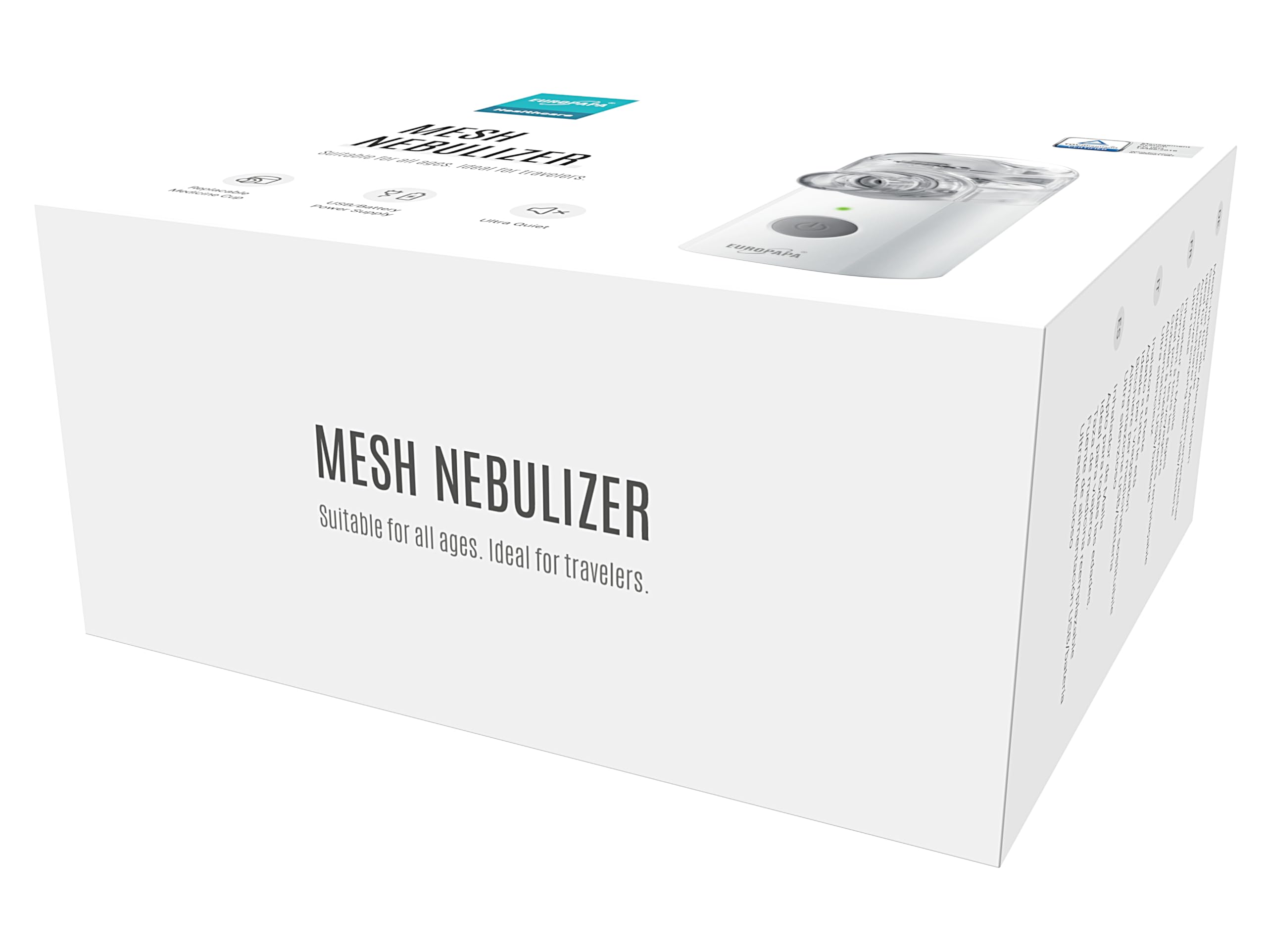 EUROPAPA Inhalador portátil, equipo inhalador nebulizador con boquilla y mascarilla para niños y adultos, muy silencioso, recargable por USB o con pilas