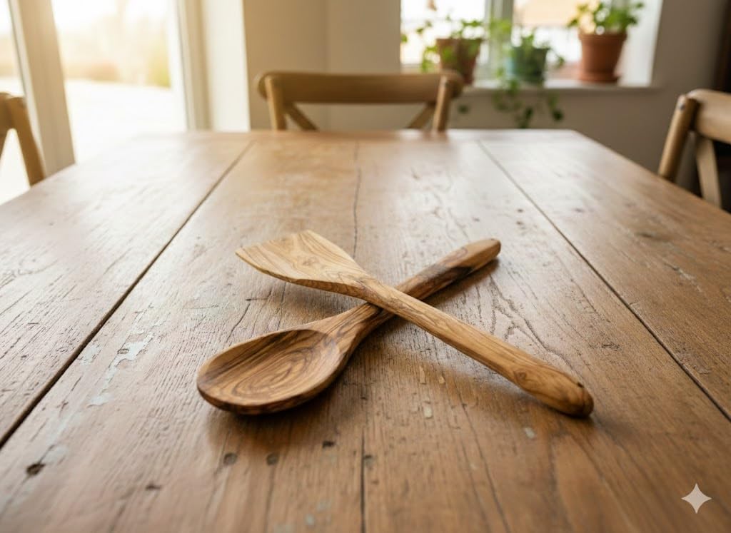 Zuluf Olive Wood Spoon And Spatula Set 12.5 Inch – Handcrafted Wooden Cooking Utensils (Set Of 2) – Natural Olive Wood Kitchen Tools, Smooth Grain, Durable Nonstick Safe Design, Wood Turner