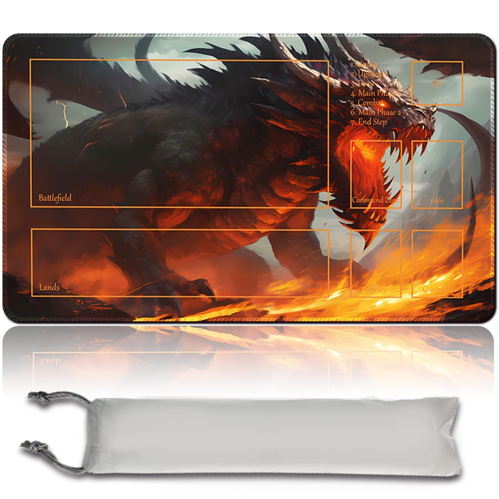 Board Game MTG Playmat Free Waterproof Bag, Sewn Edges,Card Enthusiasts TCG Playmat Mouse Pad MTG Game Mats With Zones (Original Playmat) (With Zone,DRAGONLORD ATARKA)