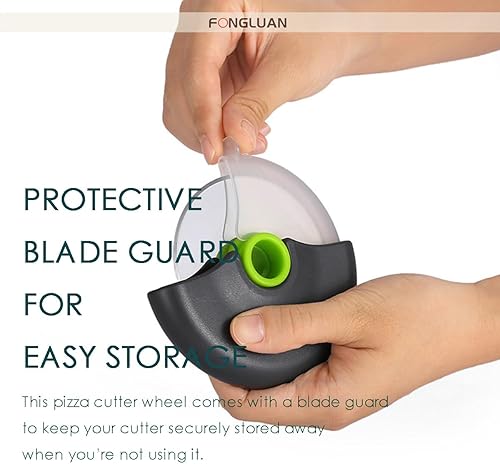 Miniatura 3 de Juego de 2 ruedas cortadoras de pizza, cortador de pizza con cubierta protectora de cuchilla, acero inoxidable 18/8 afilado prémium