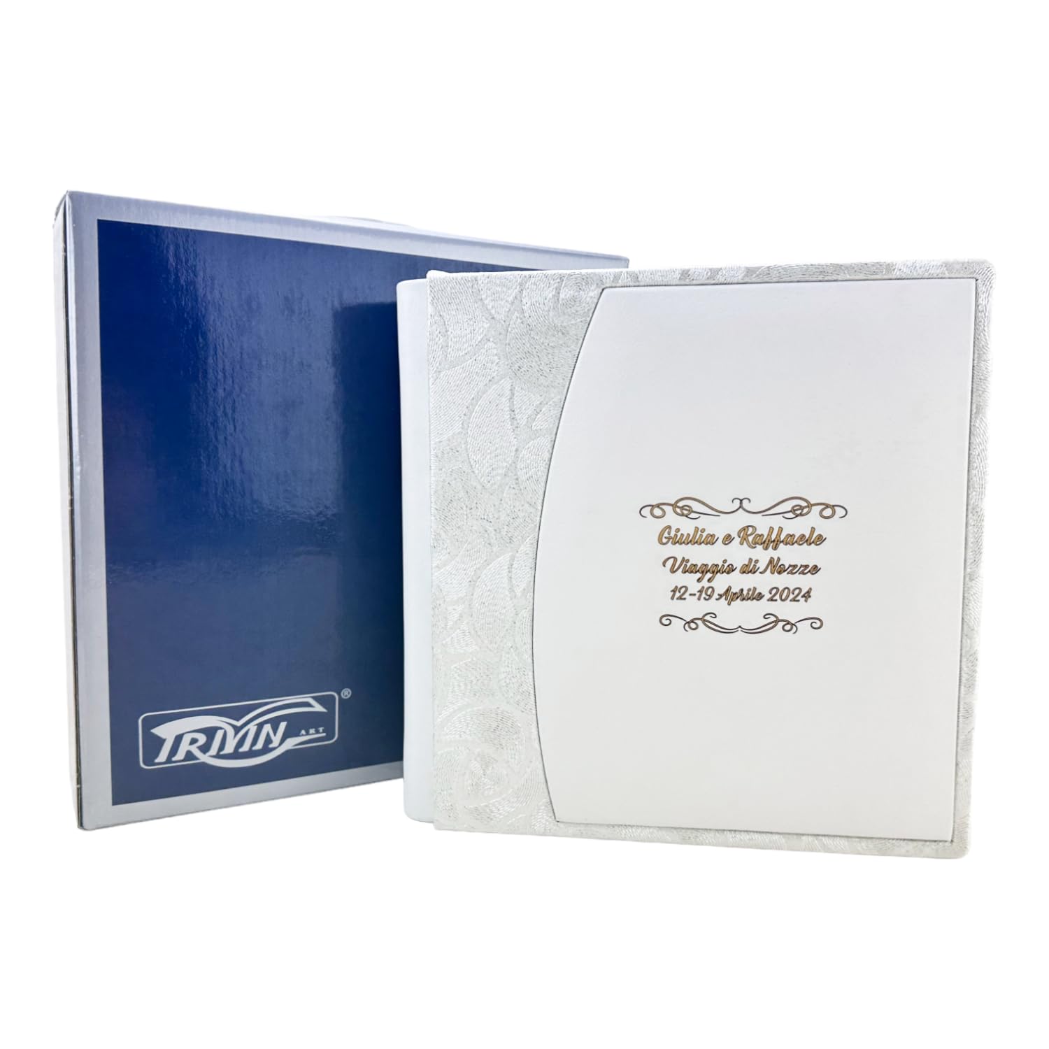 Album fotografico - Arcos - produzione artigianale in similpelle, personalizzabile con incisione. classico con velina, Matrimonio, Compleanno, Regalo, Wedding, Anniversario (Bianco/Saffiano R.Bianco)