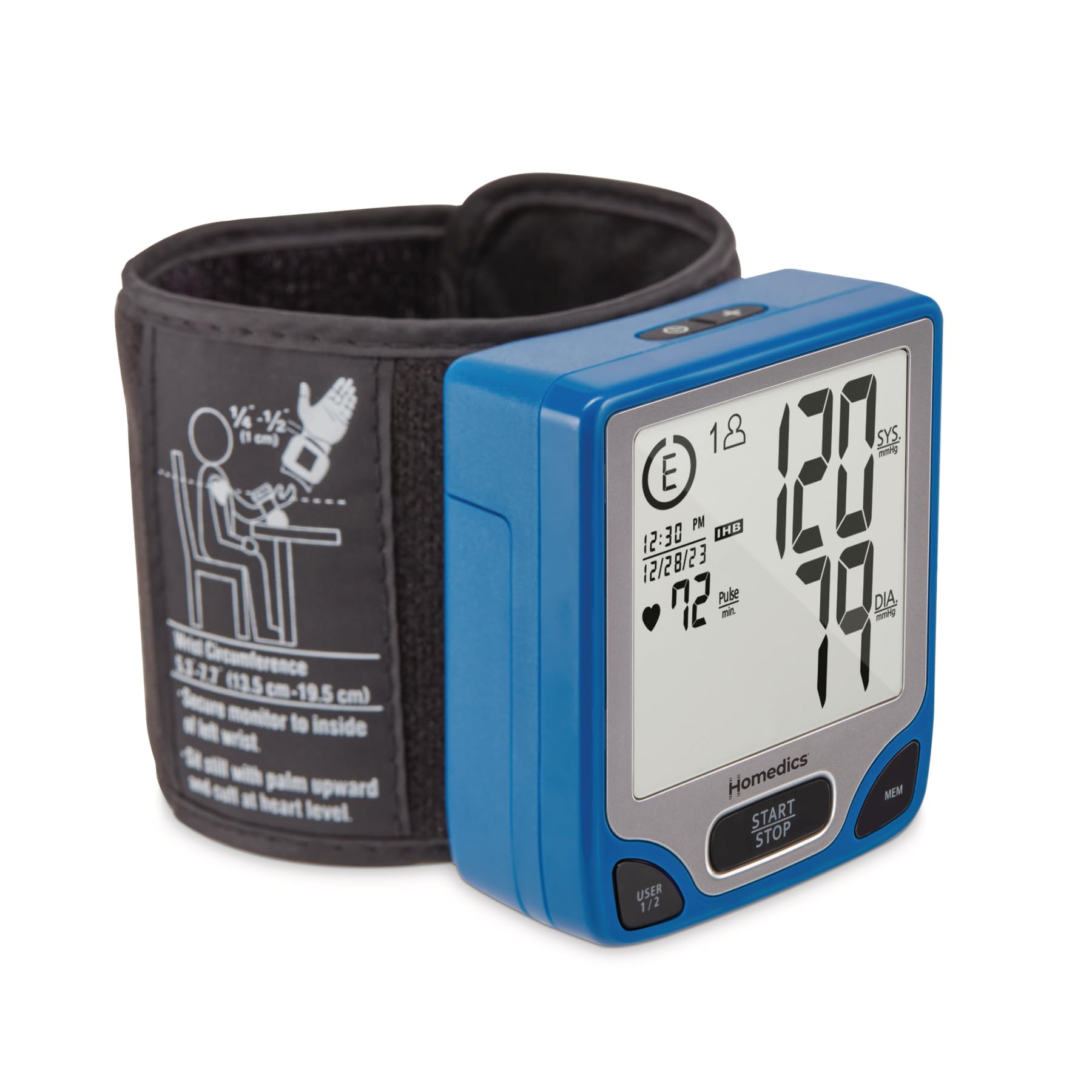 Homedics Blood Pressure Monitor, Automated Wrist Blood Pressure Machine for Home use with Easy One-Touch Operations. Stores up to 120 Readings (60 Readings per 2 Users). Cuff and Storage Case Included