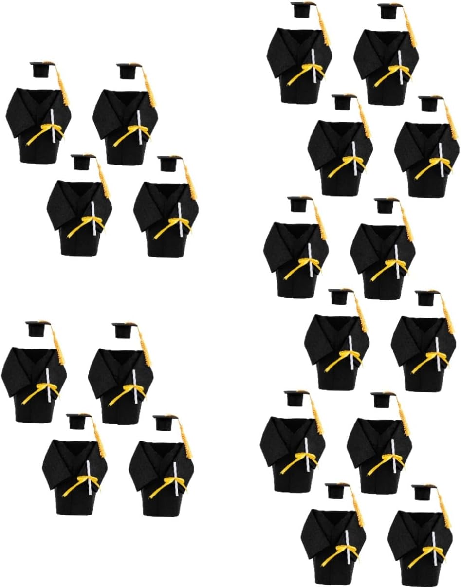 Hemobllo 20sets Graduation Cap Bottle Toppers Mini Doctor Hat for Wine and Beverage Decoration Graduation Party Supplies and Table Decor