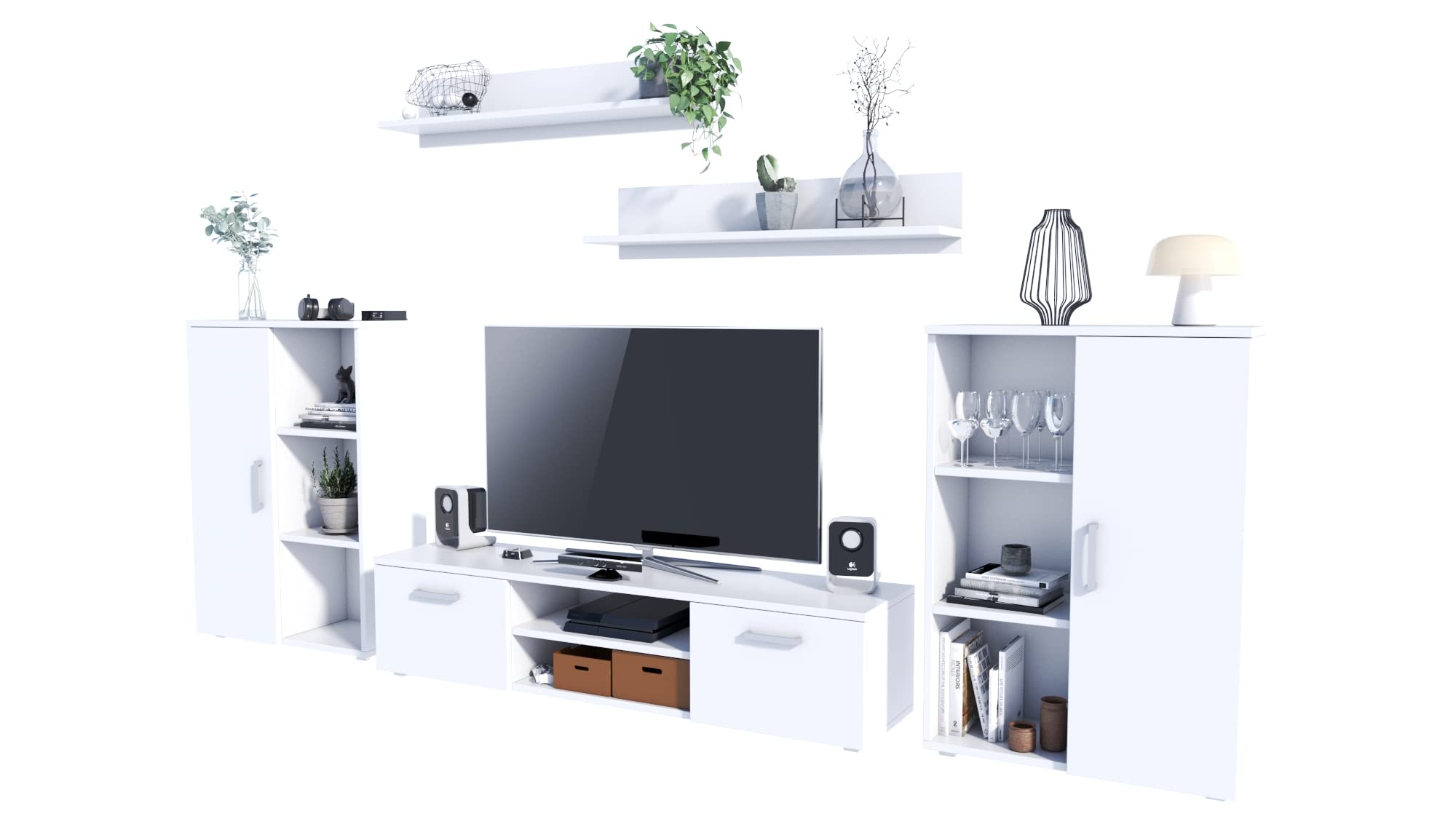 Set Mobili Soggiorno Herkules 5 Pezzi - Mobile TV, 2 Cassettiere, 2 Mensole (Rovere Artisan-Nero) - Foto 2