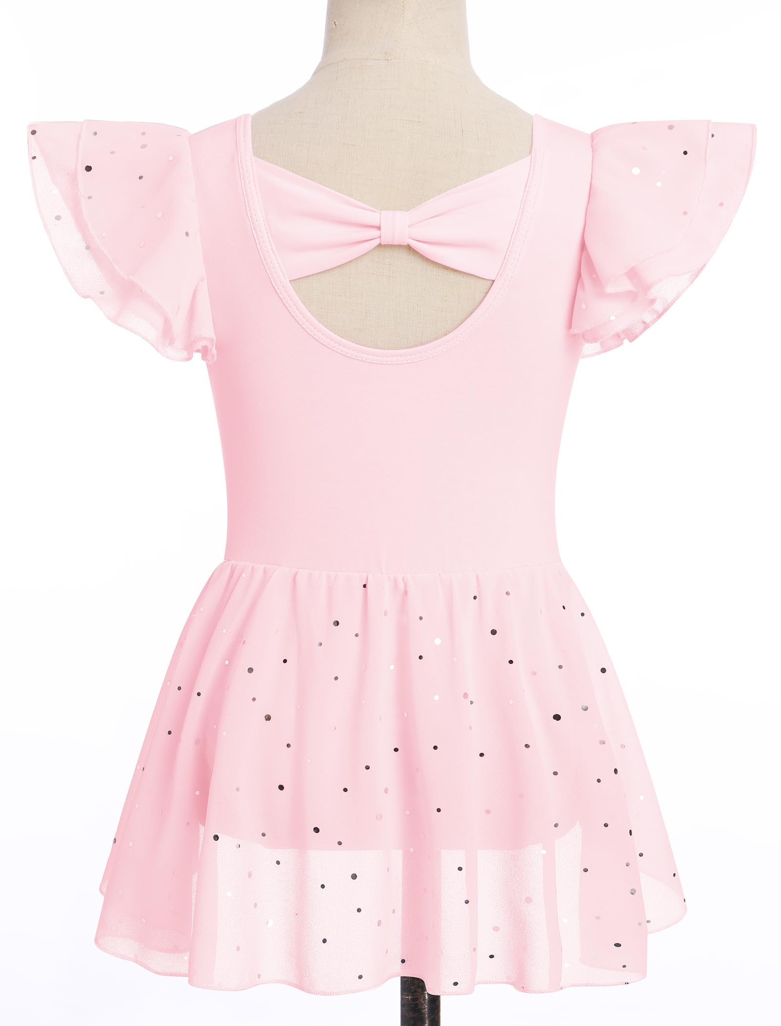IBAKOM Justaucorps de ballet pour filles avec paillettes et strass - Justaucorps de gymnastique avec nœud dans le dos - Demi-jupe