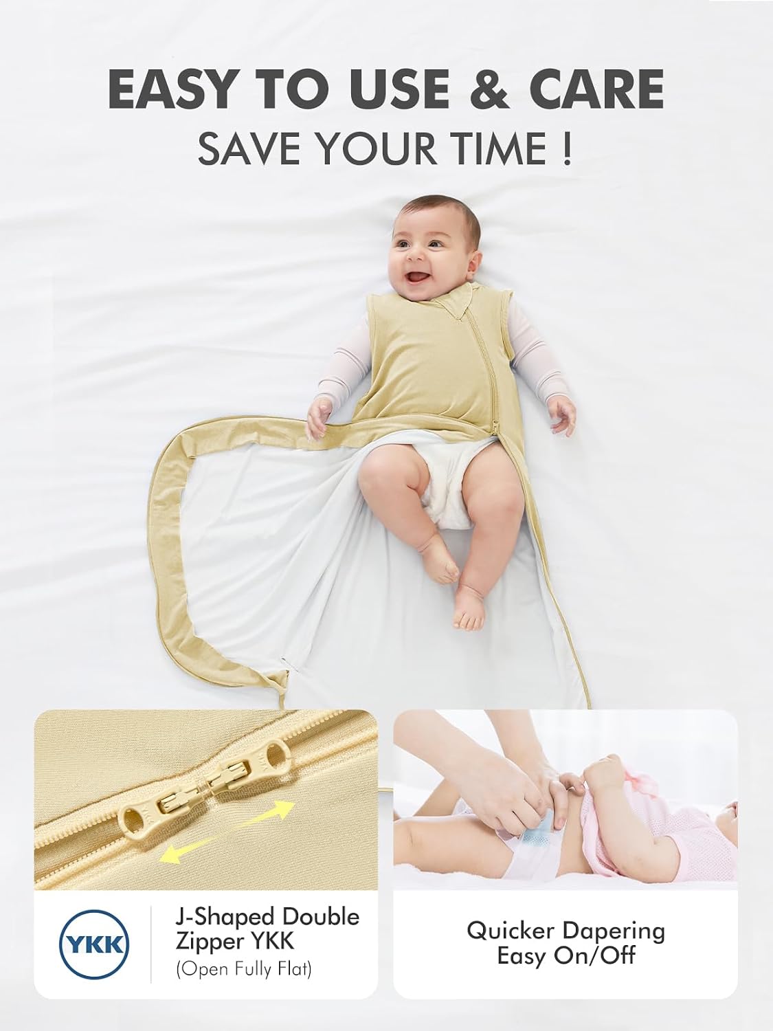HAPIU Unisex Rayon Made from Bamboo Baby Sleep Sack TOG 0.5, 2-Way Premium Zipper, Wearable Blanket, 0-6 Months,Oat