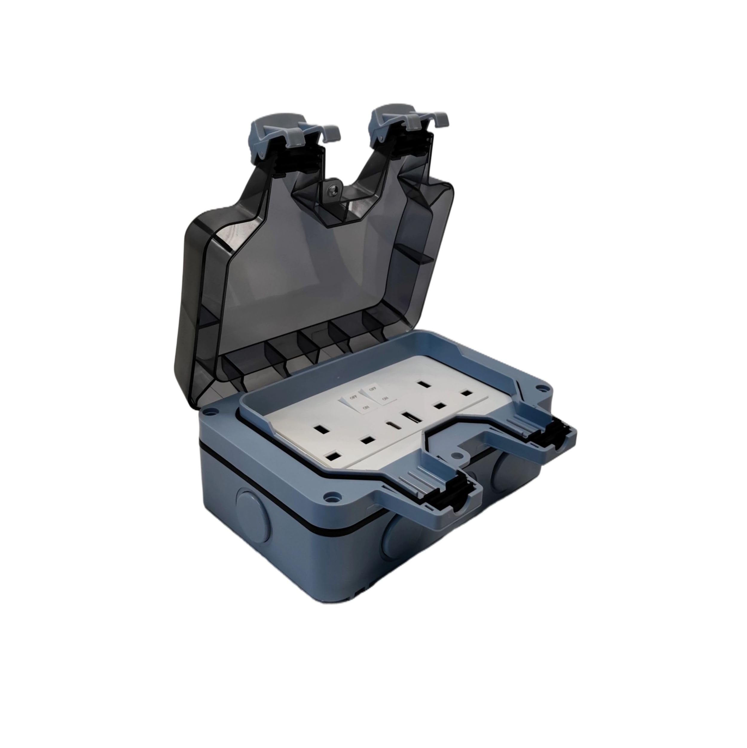 Securlec - Double Outdoor Weatherproof 2 Gang Switched Socket With USB-A & USB-C - IP66