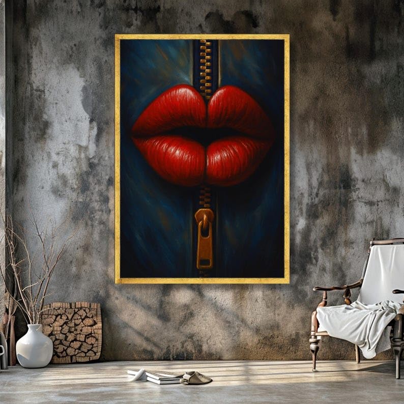Tableau sur toile Lèvres rouges surréalistes pop art 30x40cm pour décoration murale de salon - 2