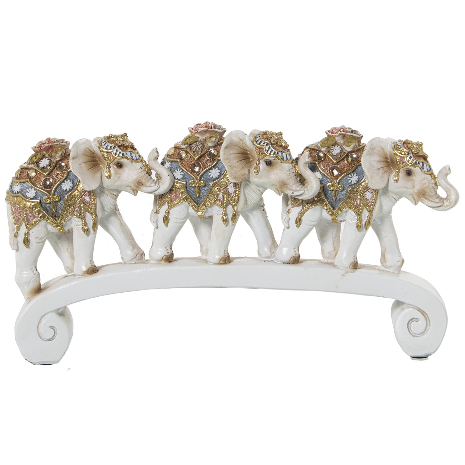 Figura de 3 Elefantes de Resina en Blanco y Dorado 26x5x16cm