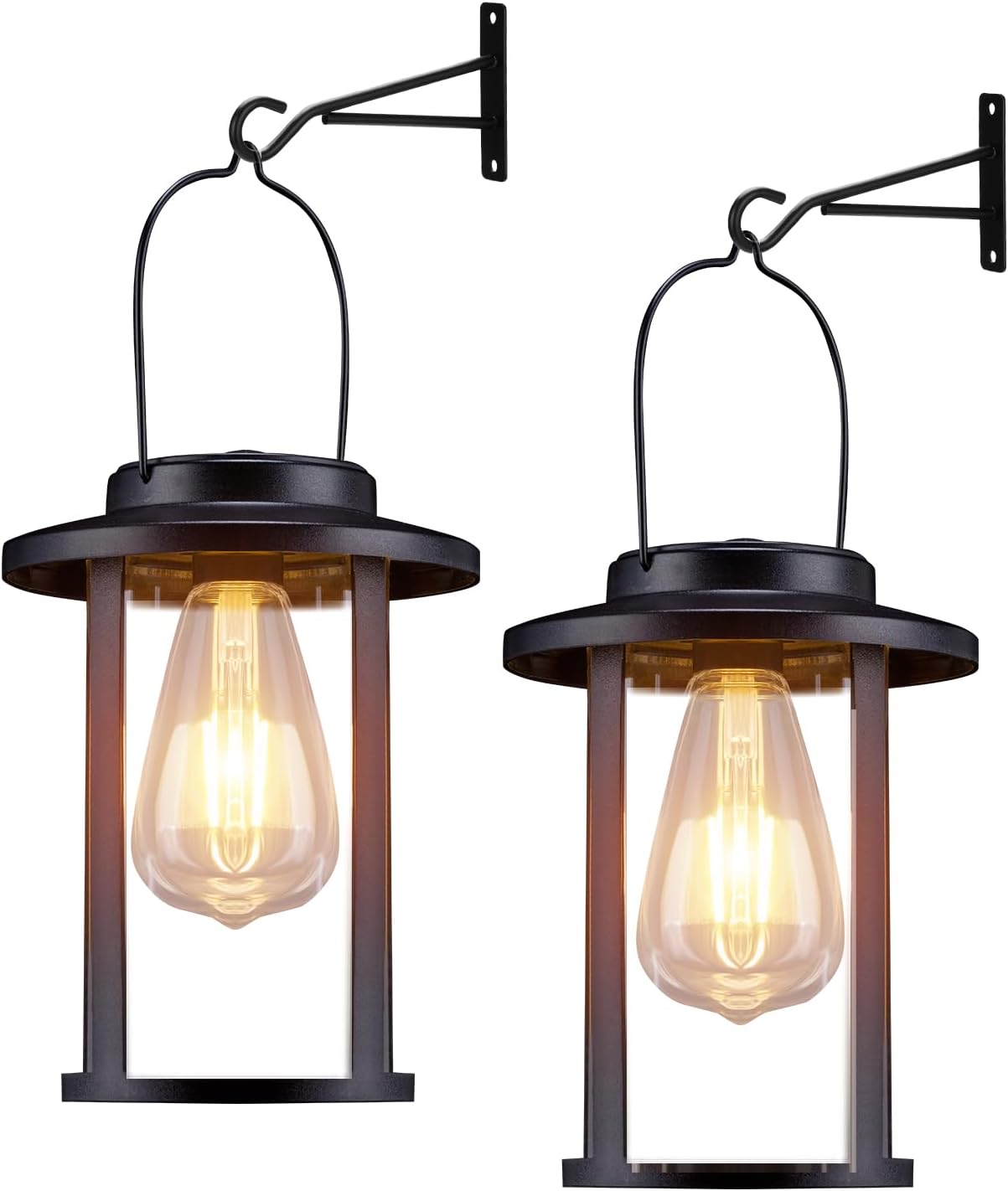 Larekook 2 Pack Solar Lanterns Outdoor Waterproof,High Brightness Hanging Solar Lights for Outside with Wall Mount Kit,Outdoor Decorative Lantern for Garden Patio Garage Porch Yard Decor