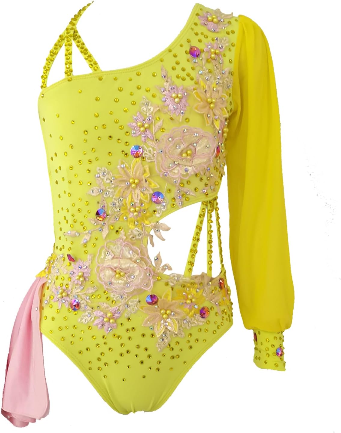 Girls' Yellow Lyrical Dance Dress Modern Dance Pole Dance Dress Shining Professional Customized Competition Dress