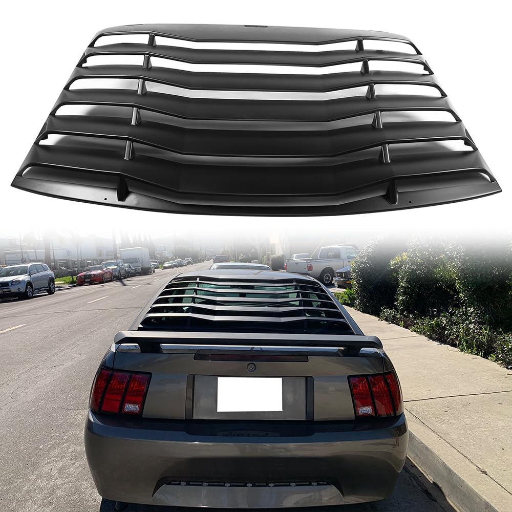 MODILOVER Rear Window Louver, Compatible with 1999-2004 Ford Mustang, ABS Plastic Unpainted Black IKON Style Back Window Windshield Sun Shade Cover Vent