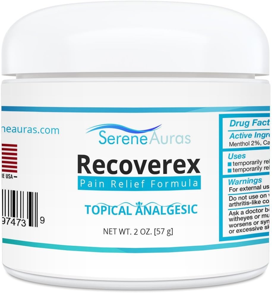 Recoverex OTC Pain Relief Cream [2 Ounce] for Joint Pain, Muscle Aches from Arthritis, Fibromyalgia, Carpal Tunnel, Sciatica, Plantar Fasciitis, Knee and Shoulder Pain and Inflammation All Natural
