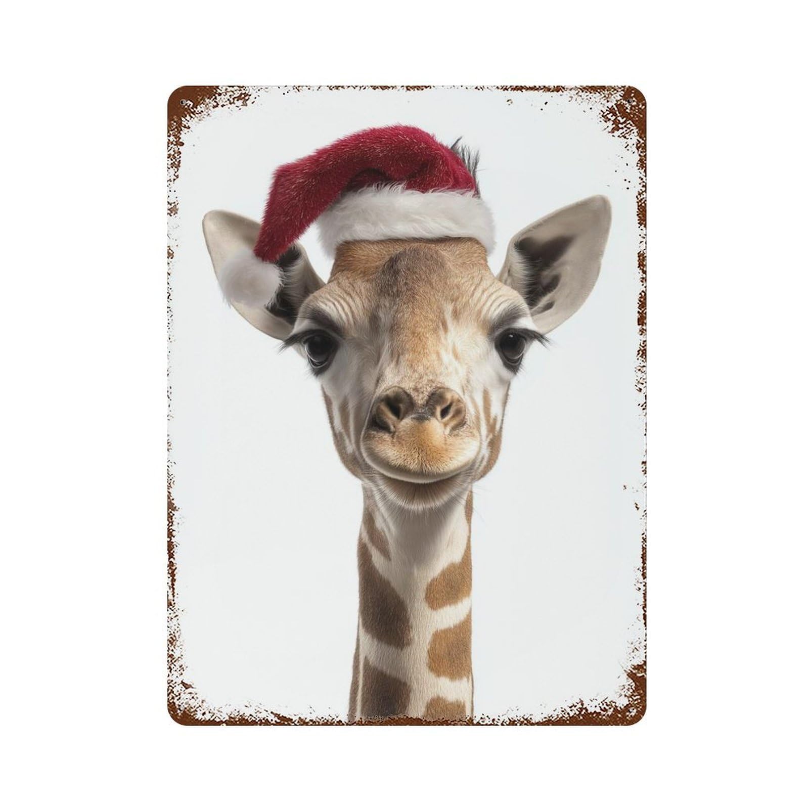 Giraffe Wearing Santa Hat 15.7"x11.8" Vintage Rust Metal Sign, Shabby Chic Decor for Garage, Bar And Workshop Decor