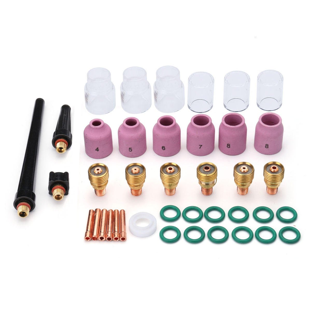 KingLan 40 sztuk soczewek gazowych Stubby 10 12 Pyrex Cup Kit do serii Tig Wp-9/20/25
