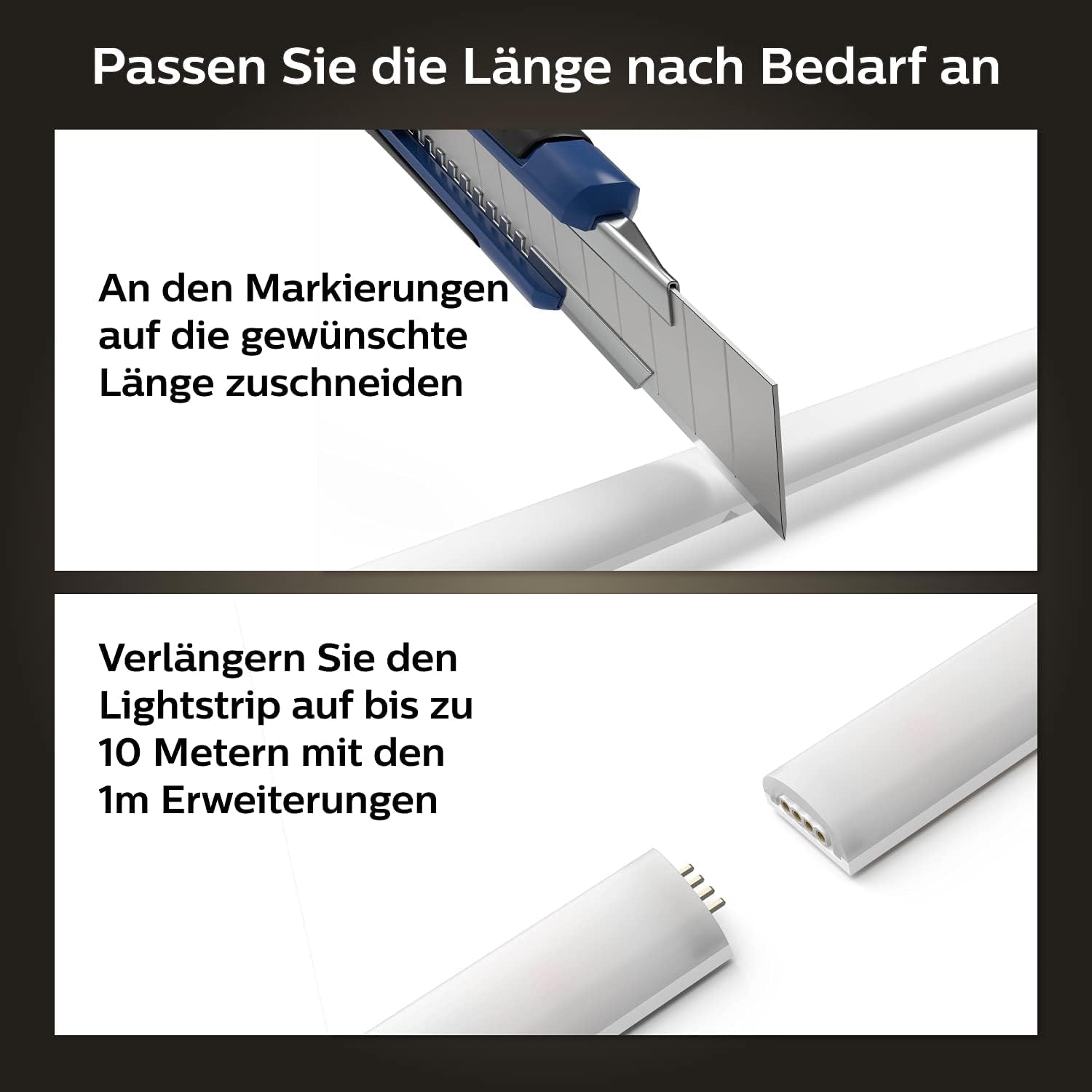 Philips Hue White & Color Ambiance Gradient Lightstrip Basis-Set 2 m, dimmbarer LED Streifen, 16 Mio. Farben, smarte Lichtsteuerung