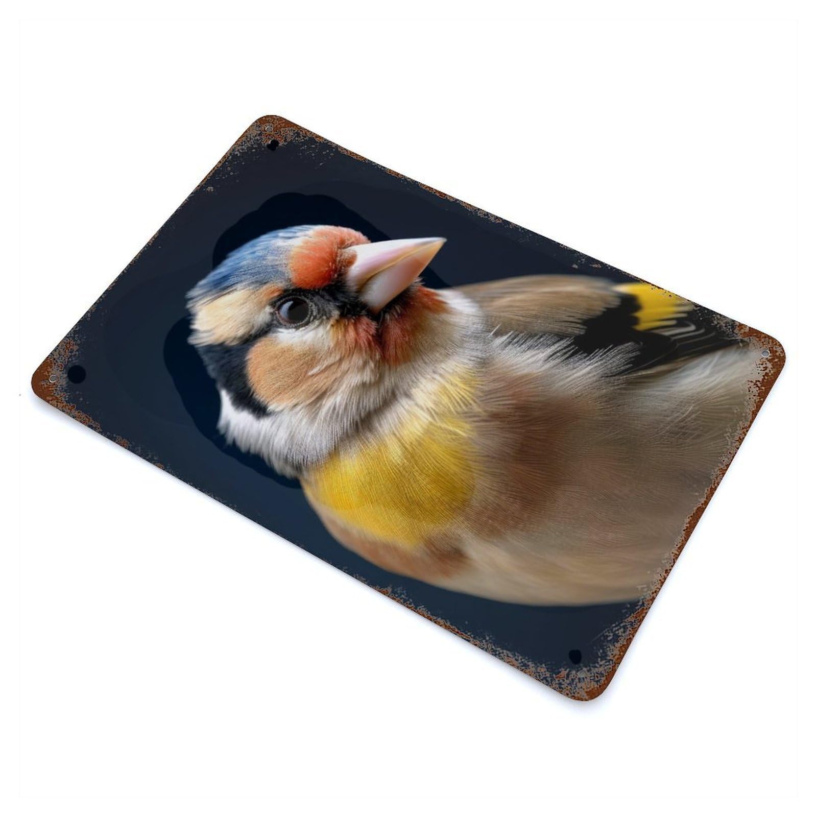 Bird Goldfinch Closeup Vintage Wall Sign 11.8"x7.9", Rust Effect Metal Decor for Office, Studio And Wall Decor