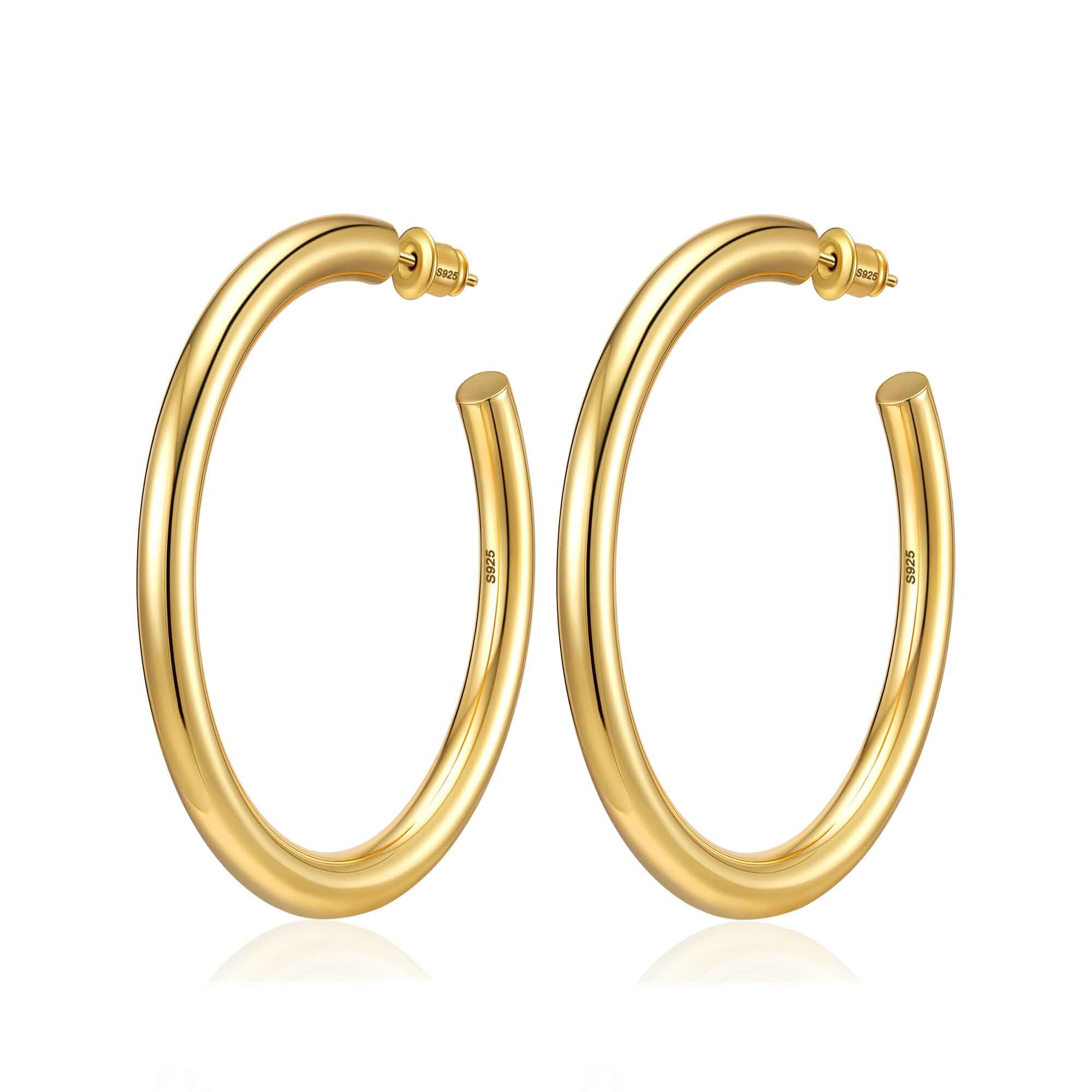 Hoop Earrings for Women, 14K Gold Plated/Silver Chunky Hoop Earring Hypoallergenic Sterling Silver Post Large Earrings for Women (25/30/40/50mm Size)