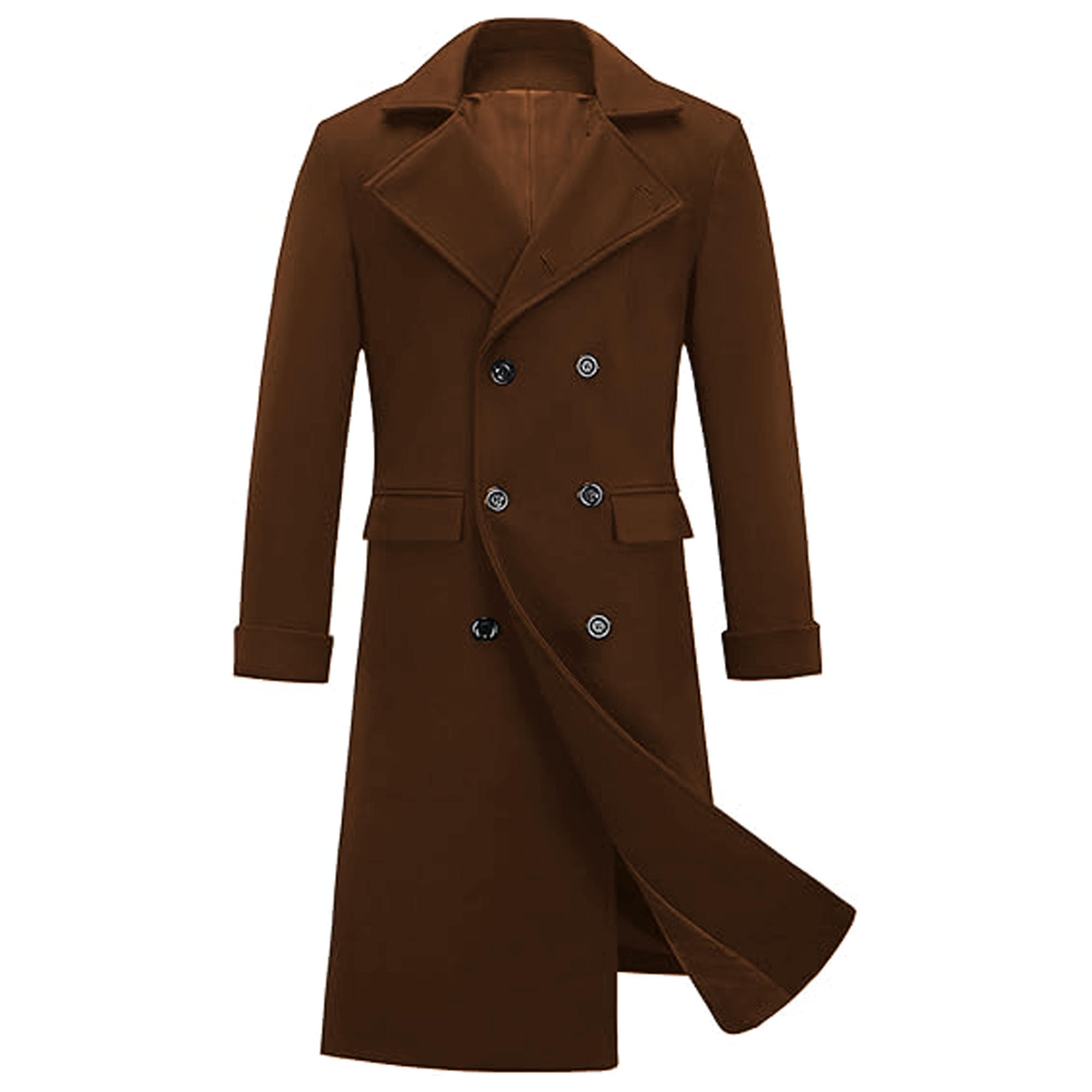 Cappotto lungo da uomo con revers a lancia, doppiopetto, vestibilità slim, casual, primaverile, invernale, caldo e morbido