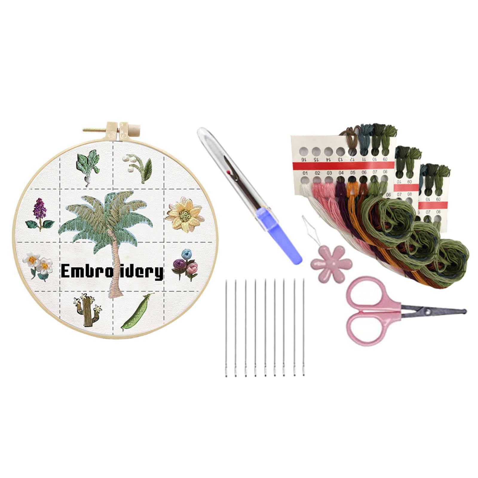 Jazuaiao Sewing Kits Top Embroidery Kits with Flower Pattern Embroidery Hoop Flower Starter for Woman Starter Crosses Stitching for Woman