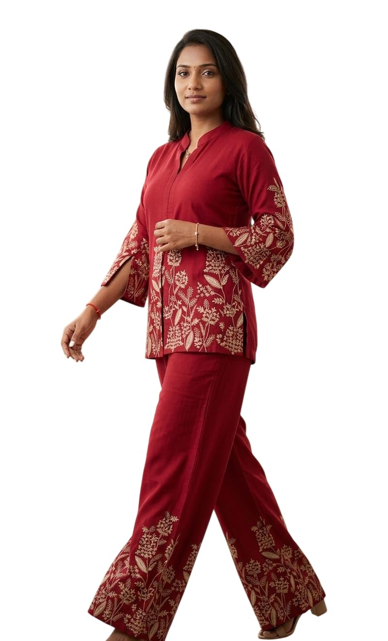 Women's Black Embroidered Co-Ord Set | Floral Embroidery Top with Wide Leg Palazzo Pants | Premium Co Ord Set for Women | Casual Office Party Outfit-picture-21