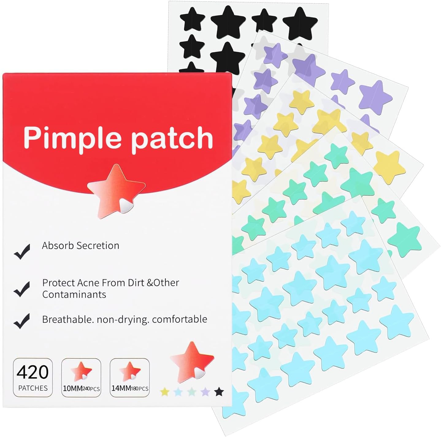 Waspot Pimple Patches for Face, Cute Star Zit Covers, Stars Hydrocolloid, with Tea Tree, Salicylic Acid & Cica Oil (10mm&12mm) 400 Count