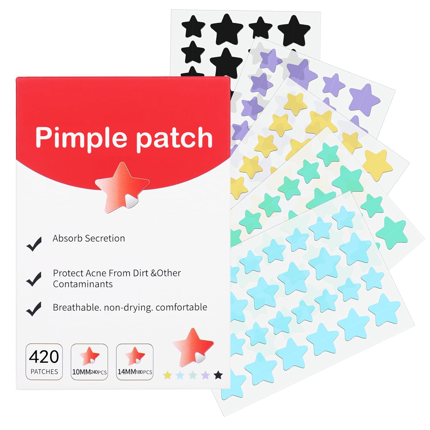 Pimple Patches for Face Cute Star Zit Covers Stars Hydrocolloid with Tea Tree Salicylic Acid Cica Oil 10mm