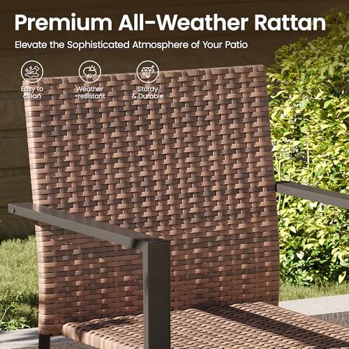 Image of Amopatio Stackable Wicker Chairs, Patio Dining Chairs Set of 6, All-Weather Breathable Outdoor Dining Chair, Steel Frame, Armchair w /Armrests, for Garden, Porch, Deck, Poolside, Fire Pit, Brown