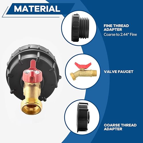 Miniatura 3 de Adaptador de tanque IBC de 275-330 galones, rosca fina de 2 pulgadas con válvula de espiga de latón sin plomo (entrada NPT macho de 12 pulgada x