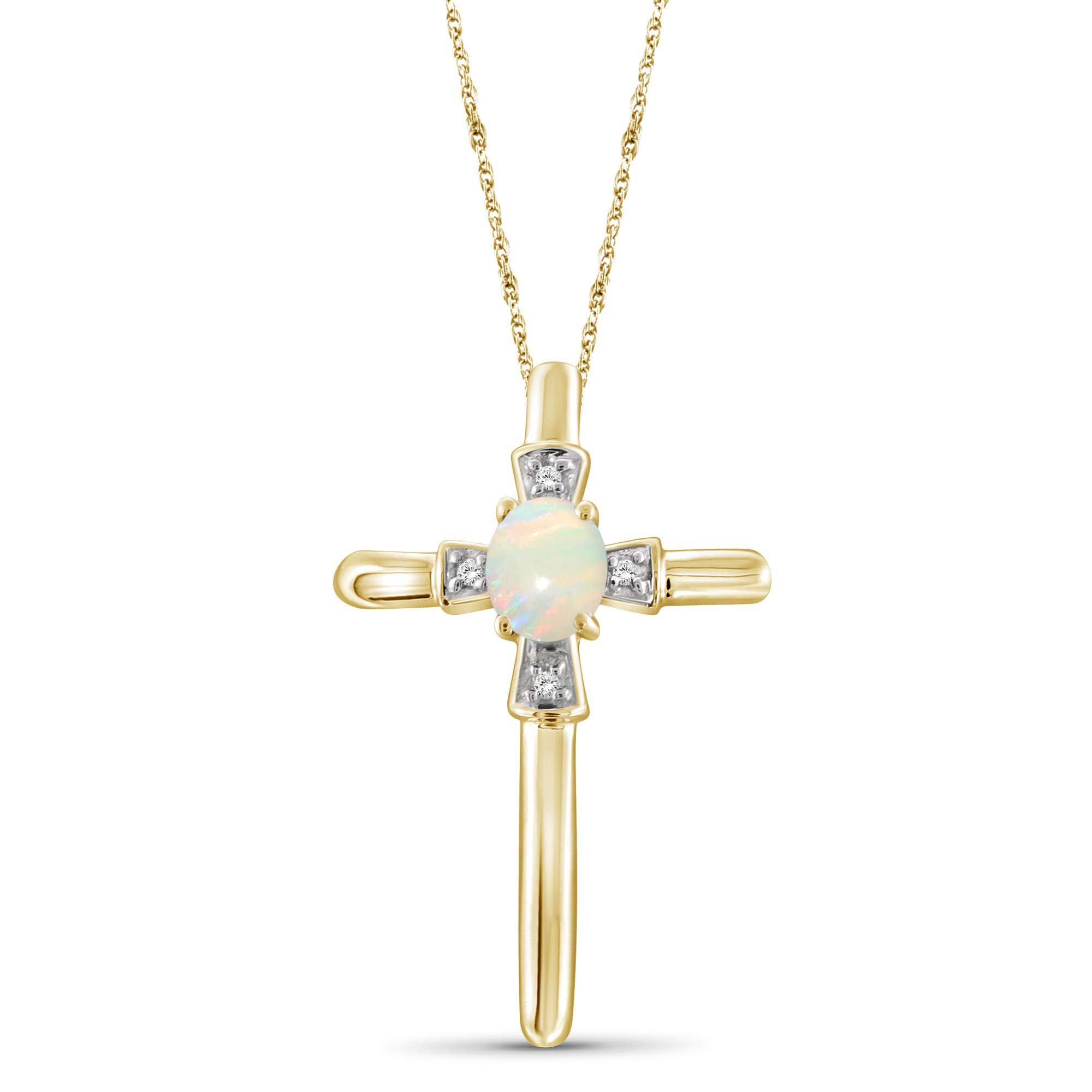 JEWELEXCESSJEWELEXCESS Silver Cross Necklaces for Women –Silver Cross Necklace for Women Over .925 Sterling Silver – Gemstone Necklace Centerpiece, White Diamond Accents – Hypoallergenic Cross Pendant