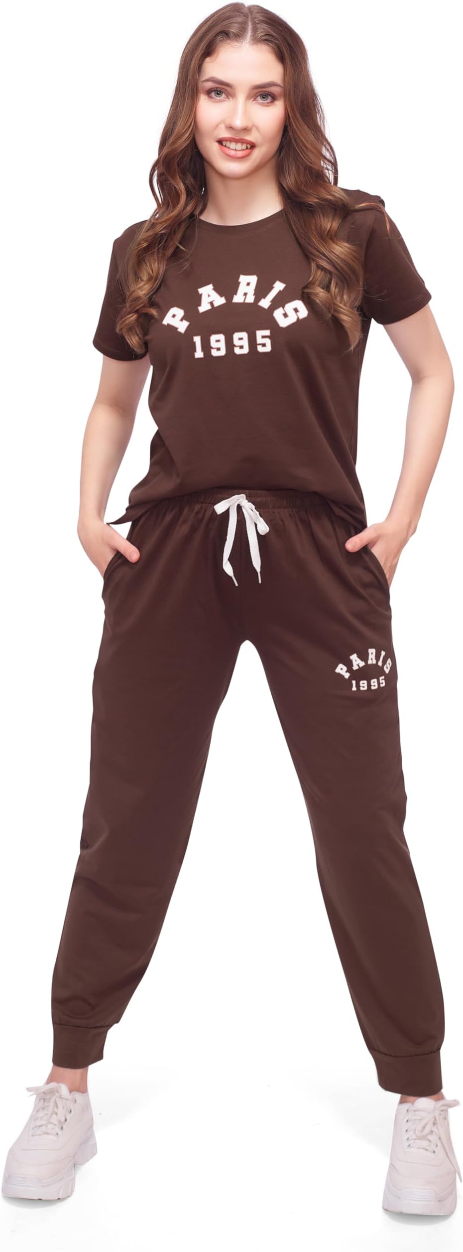 - Women's Cotton Lycra Solid Top Payjama Paris Print Night Suit Set & Tracksuit Set