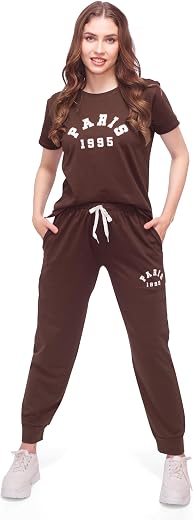 LOTIK Women's Cotton Lycra Solid Top Payjama Paris Print Night Suit Set &amp; Tracksuit Set