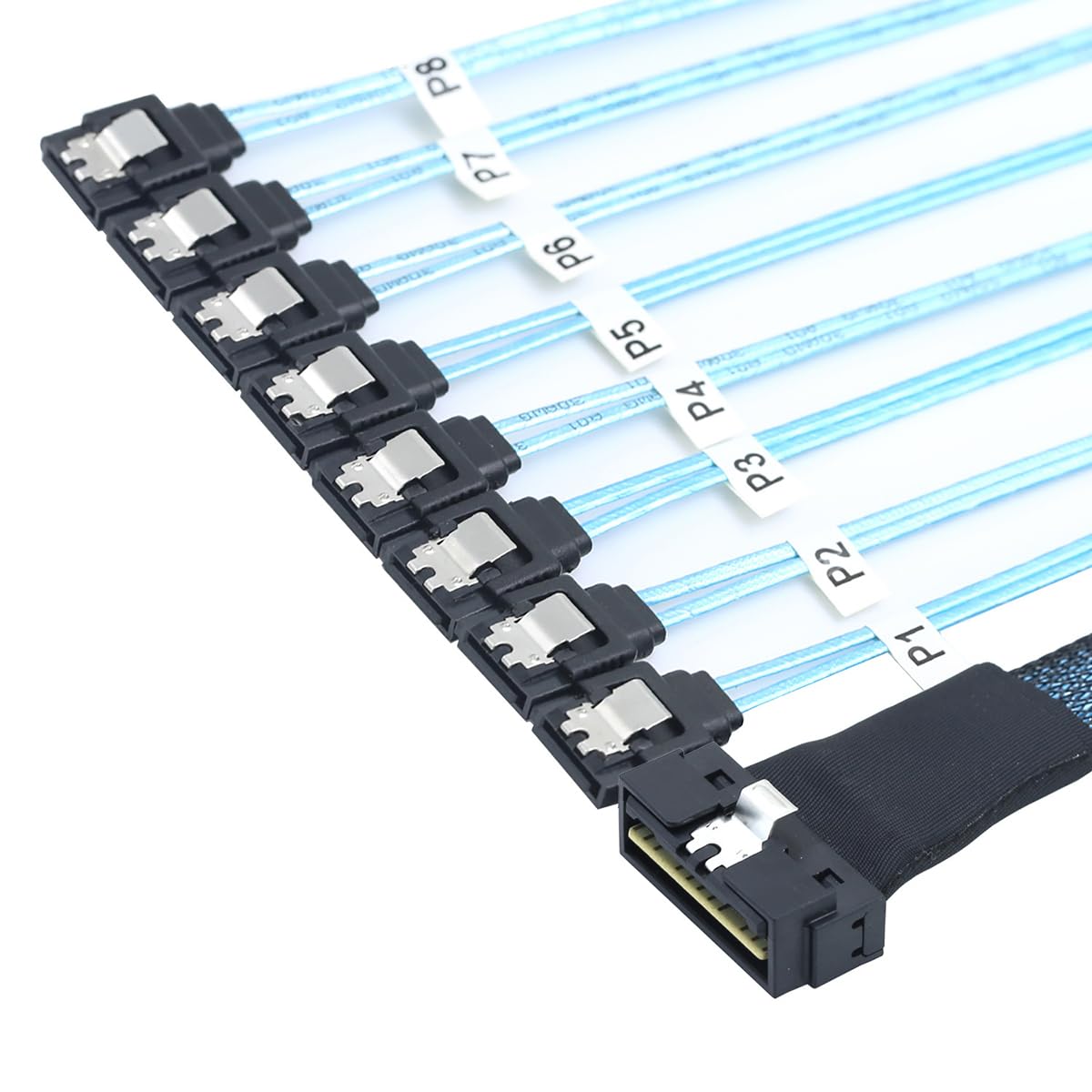 PCIe SlimSAS LP Low Profile SFF-8654 8i 74 Pin to 8* SATA Server Cable – 100 Ohm 30AWG High Speed Data Cable (1M)