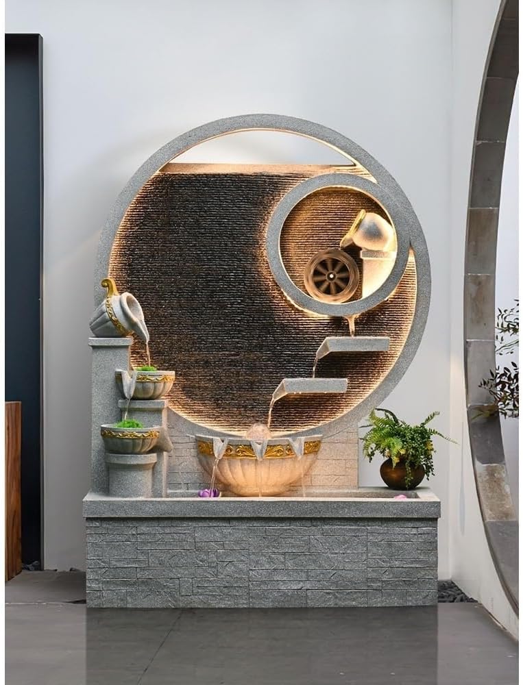 Standing Waterfall 150cm High European Style Light Luxury Flowing Ornament Attracts Wealth Water Curtain Living Room Courtyard Water Scenery Floor Fountain