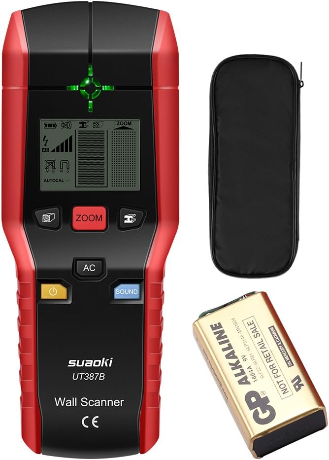 Suaoki Wall Scanner Stud Finder Metal AC Cable Live Wire Detector Handheld Multi-Scanner with Buzzer Sound and LED Light Signal Indicator, Battery and Carry Bag Included