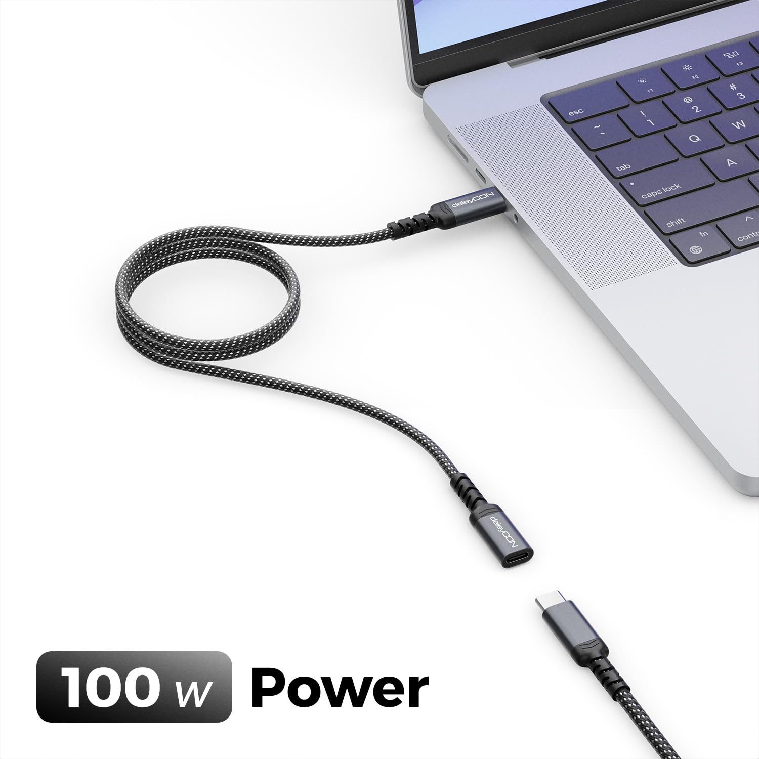 deleyCON 1m Prolunga USB-C 100W per Ricarica Rapida - Cavo PD 3.0 di Ricarica e Dati per iPhone 17 16 Pro Max Air Galaxy A16 A56 S25 S24 iPad MacBook Tablet Notebook