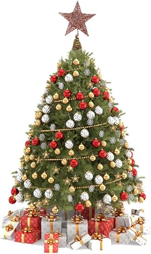 Miniatura 5 de Amosfun Decoración para árbol de Navidad, 8 pulgadas, estrella de árbol de metal con purpurina hueca, decoración rosa para árbol de Navidad,