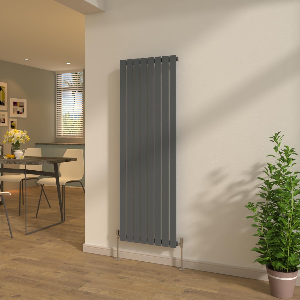 NRG Designer Anthracite 1600x544mm Radiator Vertical Flat Panel Single Column Bathroom Central Heating + Free Angled Valves