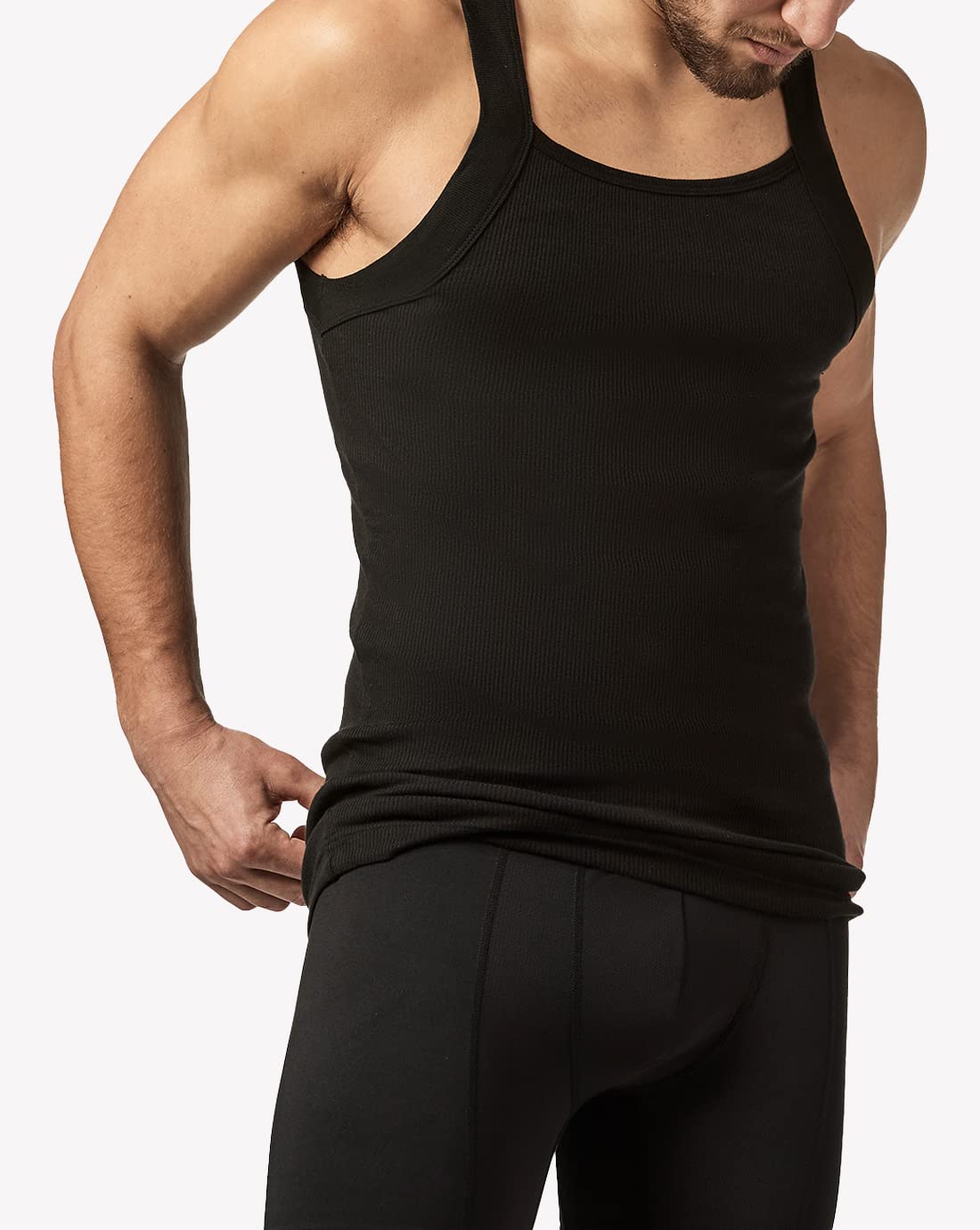 Papi Herren Tank-Top, Baumwolle, quadratischer Ausschnitt, 3 Stück - Schwarz - Groß – Ansicht 3