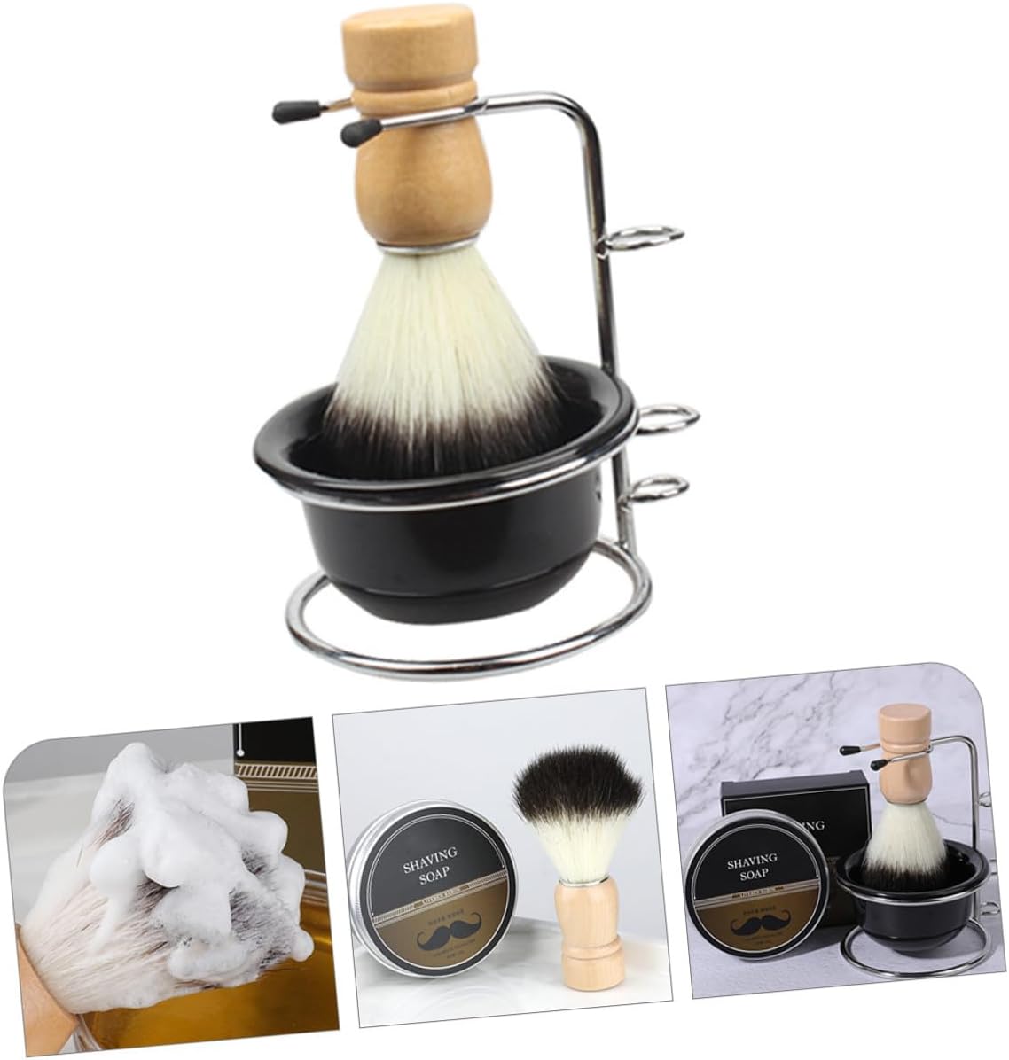 NOLITOY 2sets Shaving Cup Brush Stand Shaving Bowl and Brush Kit Desktop Beard