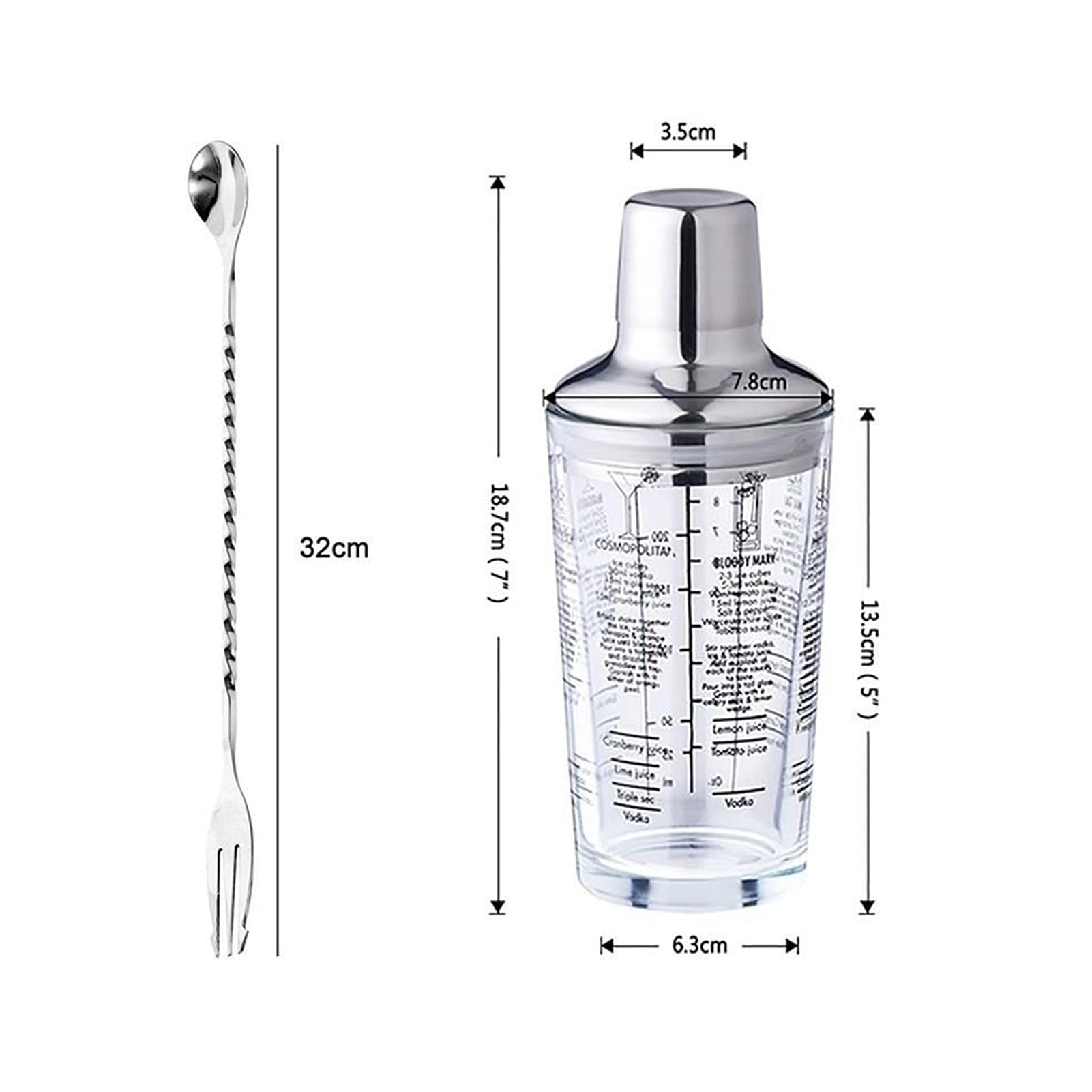 Wein-Mixer Cocktail Shaker 350ml Glas Edelstahl Wein Martini Boston Shaker Mixer Perfekt zum Mischen von Margarita, Manhattan & Anderen Getränken Cocktail-Shaker(A)
