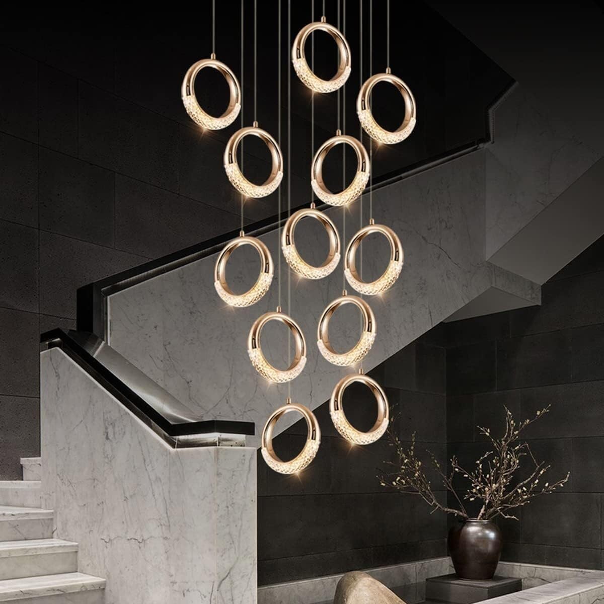 PCXEHUYP Pendant Light Staircase Chandelier, Duplex Building Hanging Ceiling Living Room Modern Luxury Villa Loft Apartment Earrings Wire Long Chandelier