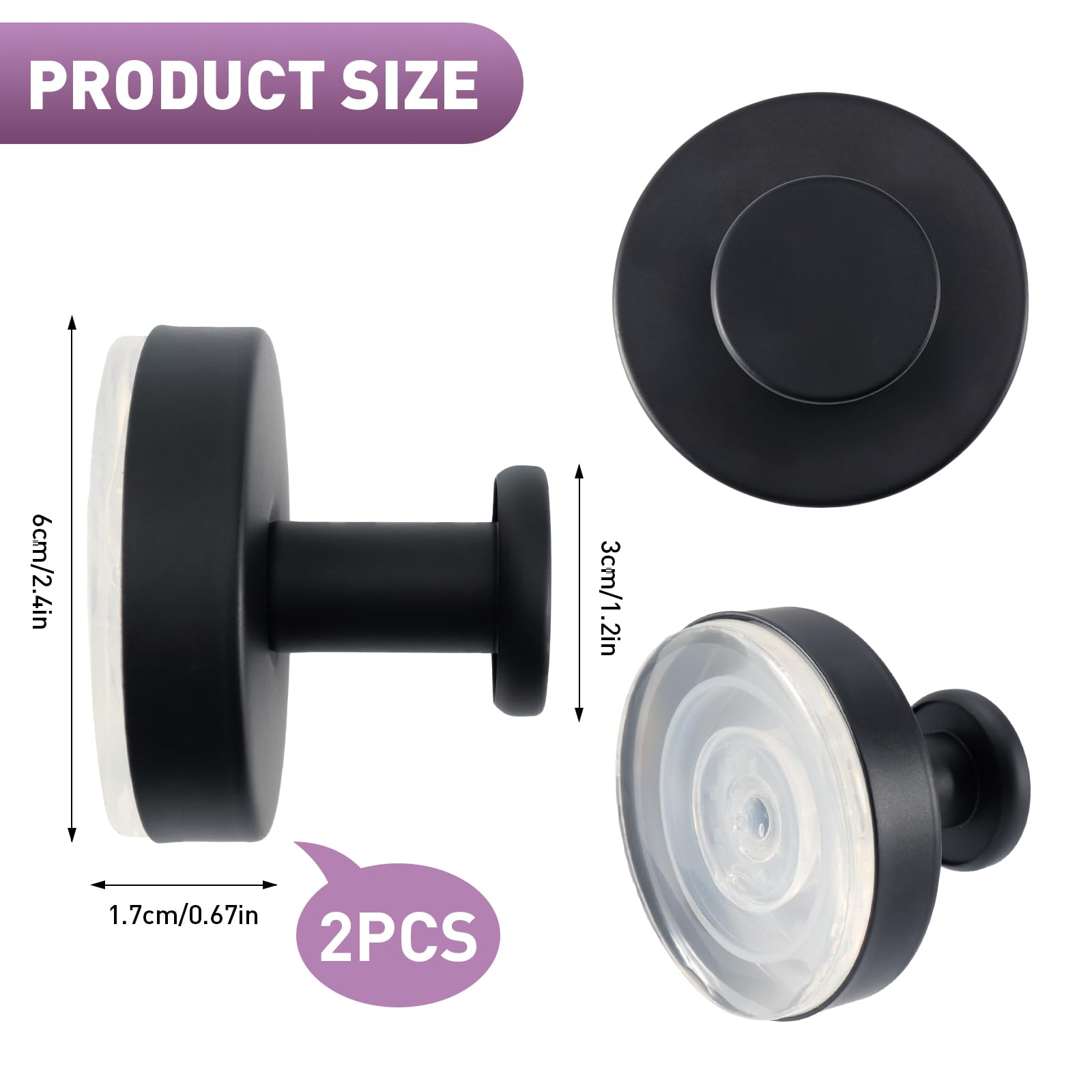 Luxoraiovav 2 Ganci a Ventosa in Acciaio Inox, Rimovibile Senza Foratura, Gancio a Ventosa Bagno, Gancio per Accappatoio Asciugamani, per Cucina, Bagno, Finestra Liscia, Vetro, Ufficio (Nero)