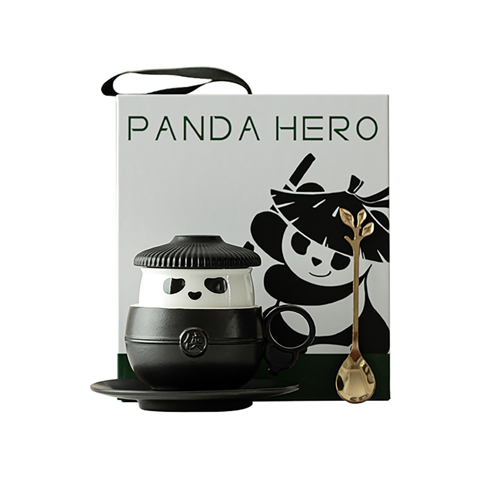 Teetasse, Teetasse, Teetasse mit Teesieb und Deckel, Tee-Ei, Chivalrous National Treasure Panda-Teetasse, Teetasse, Keramik-Teetasse, Kaffeebecher, Wasserbecher (schwarz)