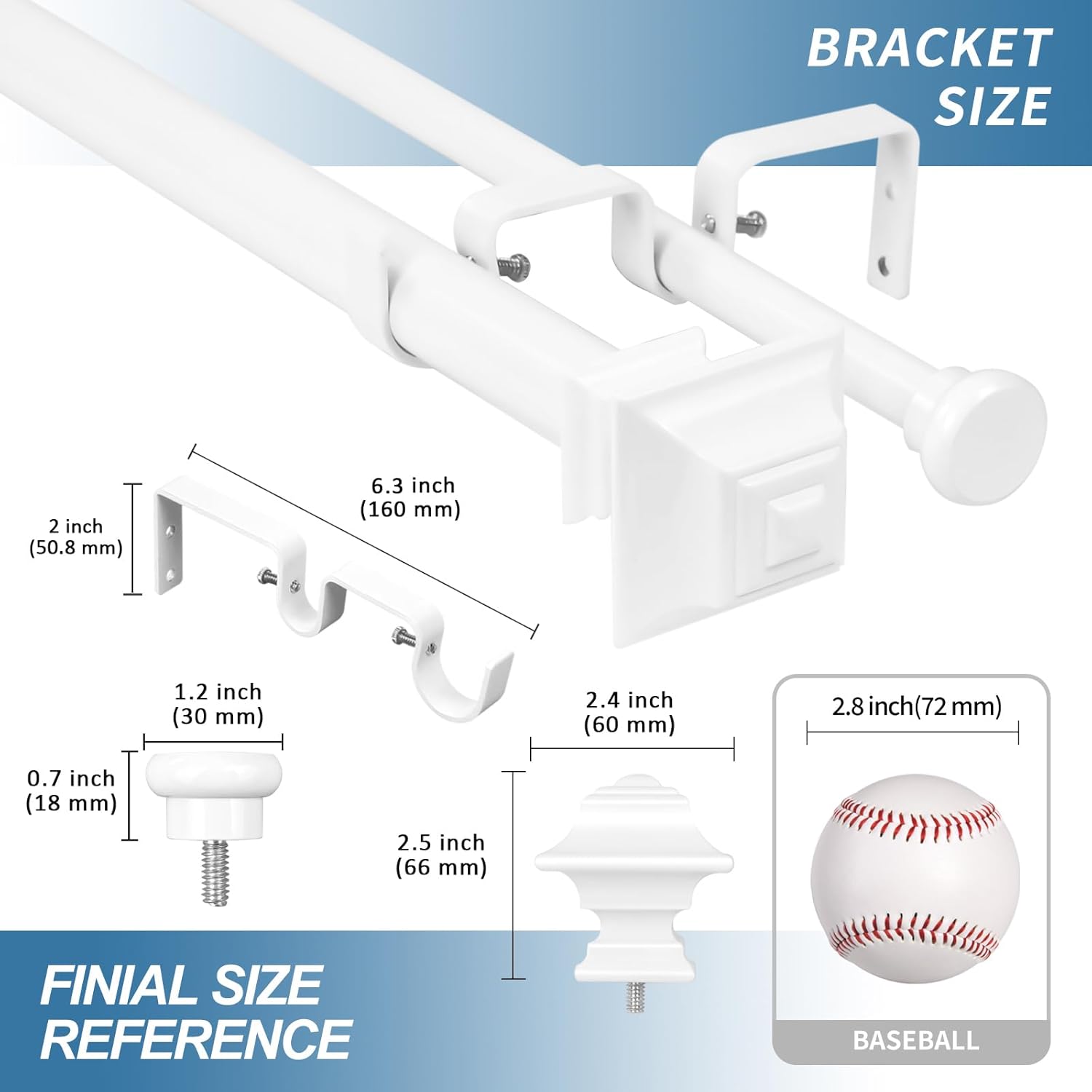 Urbanest Pila Flat Button 1" 5/8" Double Drapery Curtain Window Rod Set - 28" to 48", White