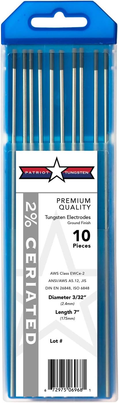 TIG Welding Electrodes 2% Ceriated WC20 (EWCe-2) Grey 1/8" 10 Pack
